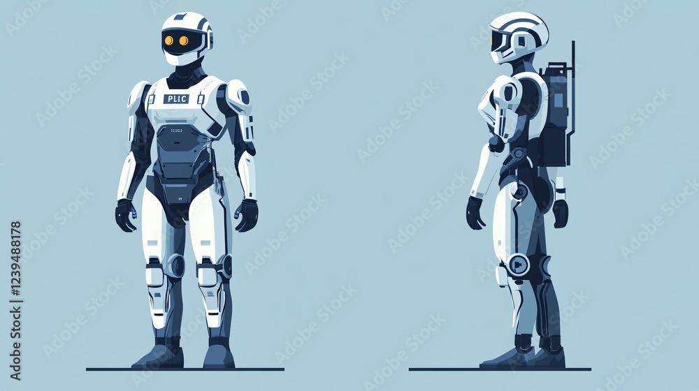 Naklejka premium Futuristic Cyborg Police Officer Vector Illustration for Web and Print Projects