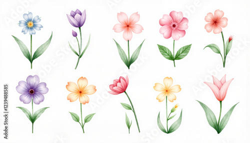 Wallpaper Mural Watercolor flowers in various colors on a white background Torontodigital.ca