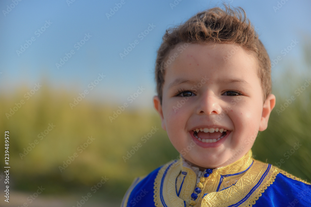 Little Arab child Smiling and happy, beautiful Arab child in beautiful traditional dress, Child in traditional Algerian dress, boy in Moroccan Tunisian Libyan dress, North African Arabs in Algeria. Little Arab child Smiling and happy, beautiful Arab child in beautiful traditional dress, Child in traditional Algerian dress, boy in Moroccan Tunisian Libyan dress, North African Arabs in Algeria.