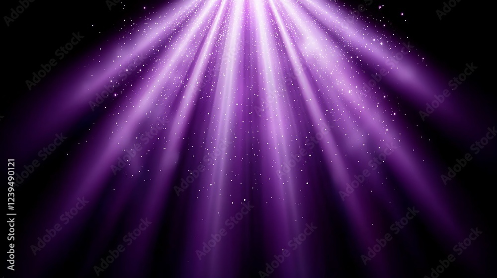 Obraz premium Purple light rays background, sparkle effect, dark backdrop, design element