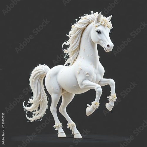 White horse on isolated white background. 3d render