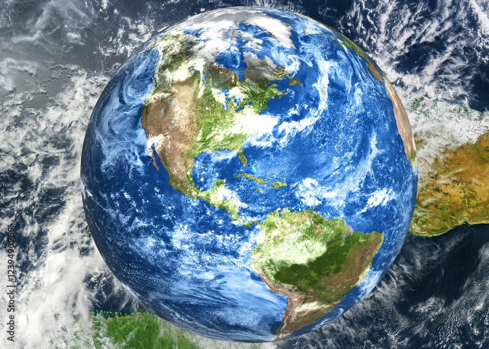 A satellite view of Earth featuring an overlaid image of the globe, highlighting Africa, Europe, and Asia.