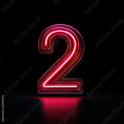 Neon Zahl Zwei auf schwarzem Hintergrund

