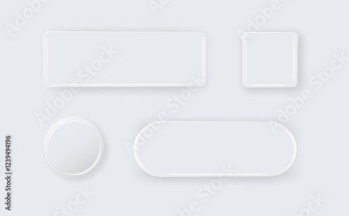 Vector 3d Round and Square White Metal, Plastic Blank Empty Button Badge Isolated. Button Badge. Brooch Pin. Template for Branding