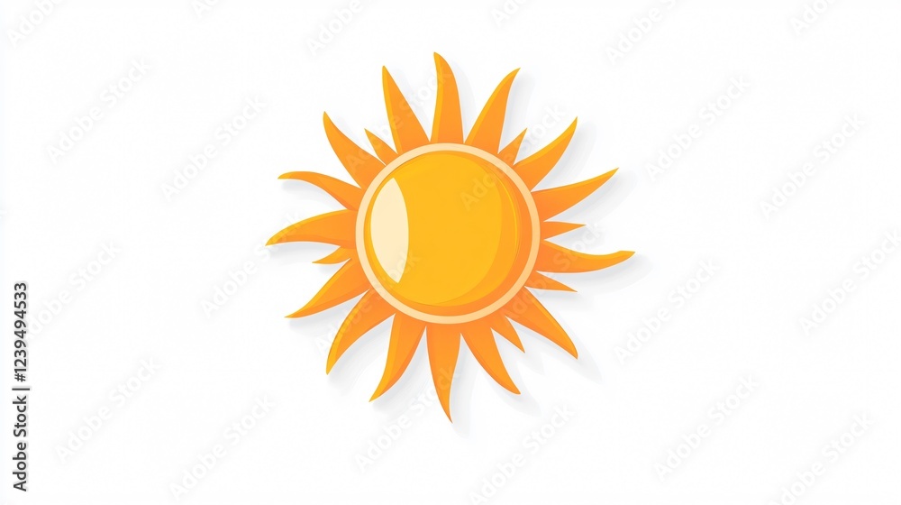 Fototapeta premium Sunny Day Weather Symbol Isolated on White Background. Sun Icon Vector for Weather Forecast App, Website or Presentation