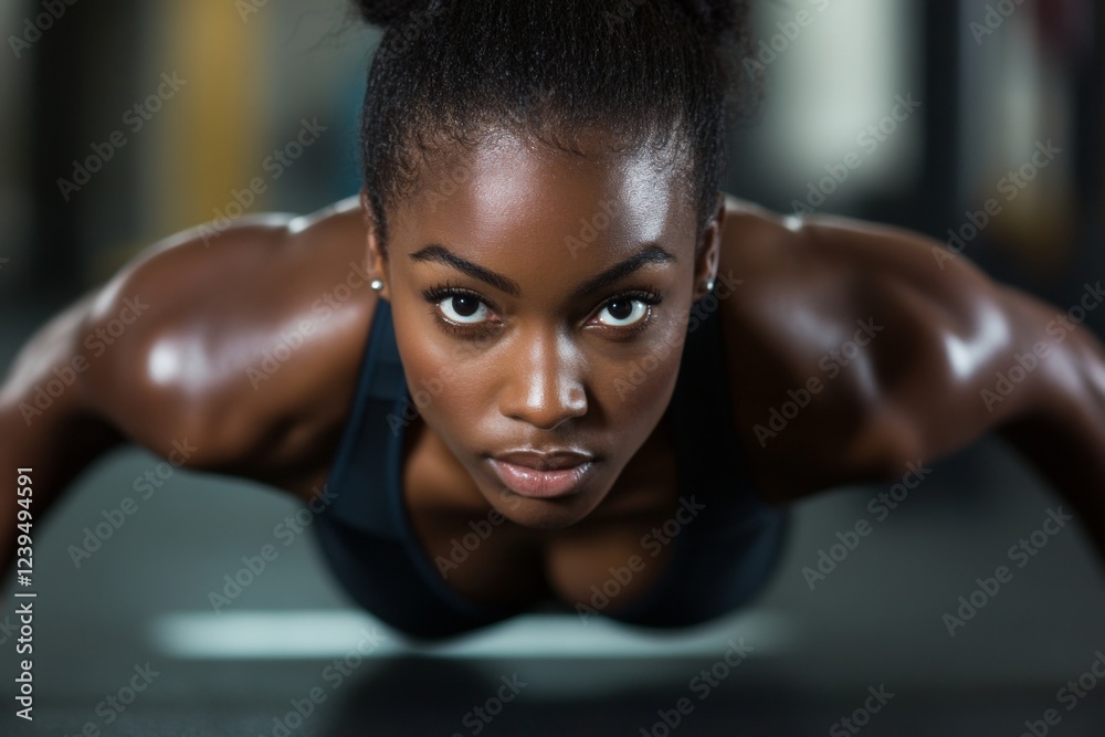 Woman is doing a push up on a mat Woman is doing a push up on a mat