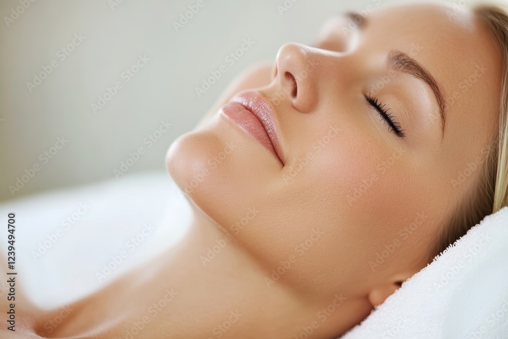 Woman is sleeping on a white towel Woman is sleeping on a white towel