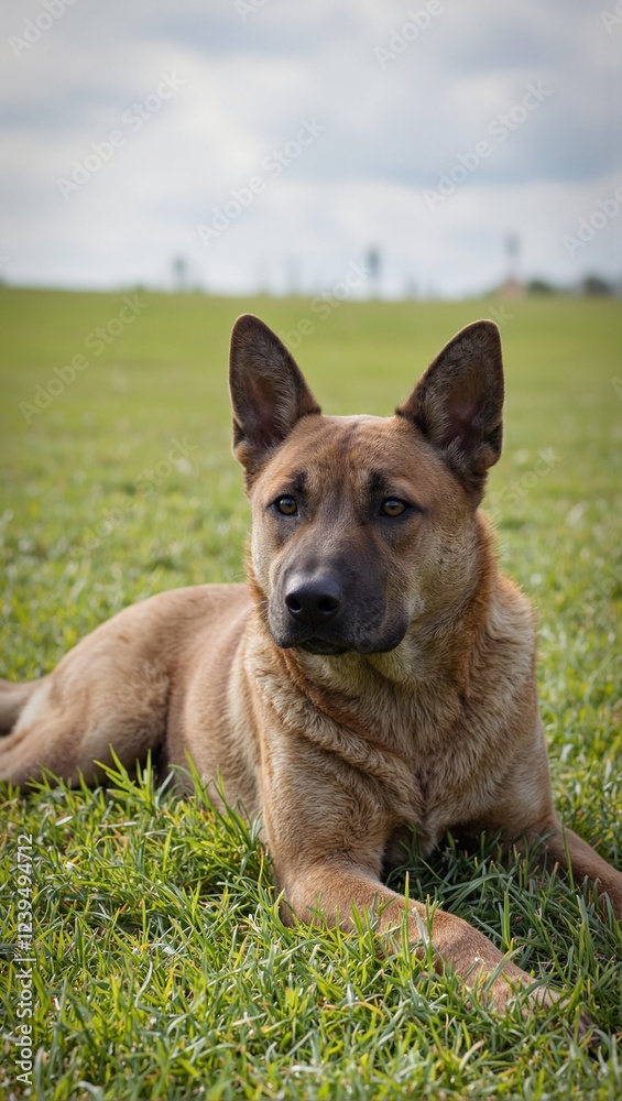 Peaceful dog resting on lush green grass Peaceful dog resting on lush green grass