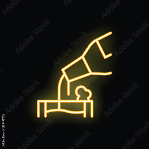 Glowing neon icon of concrete being poured from a cement mixer chute into a foundation formwork