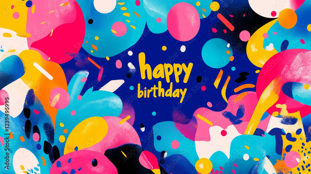 Fototapeta premium a vibrant birthday card with bold, festive colors, balloons, confetti, and cheerful typography, creating a joyful and celebratory atmosphere perfect for birthday greetings.