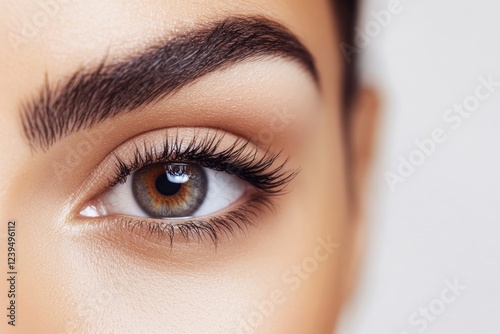 Woman with long brown eyelashes and a brown eyebrow