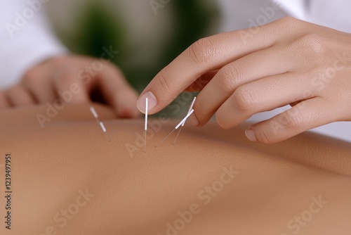 Woman is getting a massage with needles on her back photo