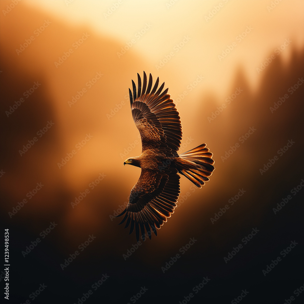 Obraz premium Majestätischer Adler im Flug vor dramatischem Sonnenuntergang