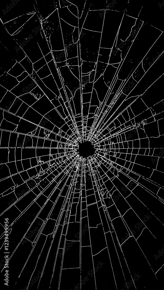 Obraz premium Intricate web of cracked glass with radiating lines