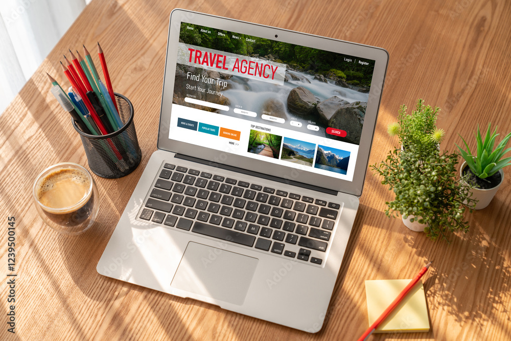Fototapeta premium Online travel agency website for modish search and travel planning offers deal and package for flight , hotel and tour booking