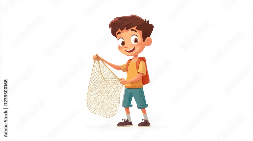 Cartoon Illustration of a Boy Holding a Net Vector Cartoon Illustration of a Boy Holding a Net Vector