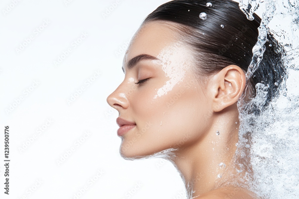 Naklejka premium Woman with a wet face and hair