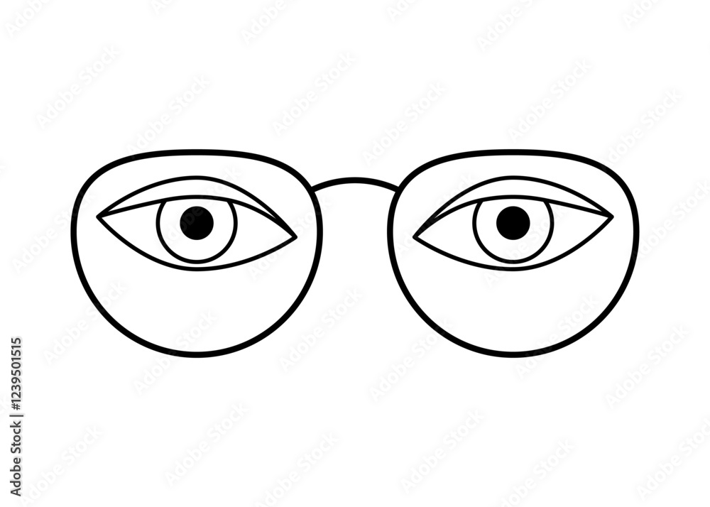 Eyes in glasses for clear vision, line frame eyeglasses. Spectacles with transparent lenses, vision correction. Vector flat illustration Eyes in glasses for clear vision, line frame eyeglasses. Spectacles with transparent lenses, vision correction. Vector flat illustration