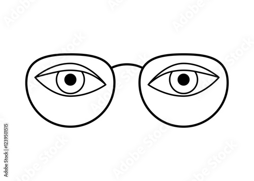 Eyes in glasses for clear vision, line frame eyeglasses. Spectacles with transparent lenses, vision correction. Vector flat illustration