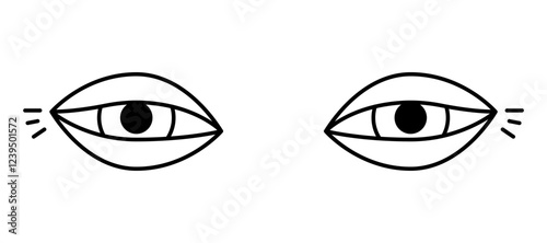 Squinting eyes for clear vision, line art. Need vision correction. Vector flat illustration