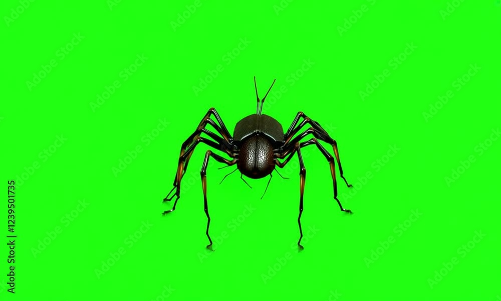 Brown Spider with Textured Body and Long Segmented Legs on Green Background, Highlighting the Spider's Camouflage Ability and Intricate Details, Capturing Natural Design video Brown Spider with Textured Body and Long Segmented Legs on Green Background, Highlighting the Spider's Camouflage Ability and Intricate Details, Capturing Natural Design video