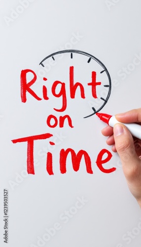 Visual message of Right on Time, a hand drawing clock with red marker photo