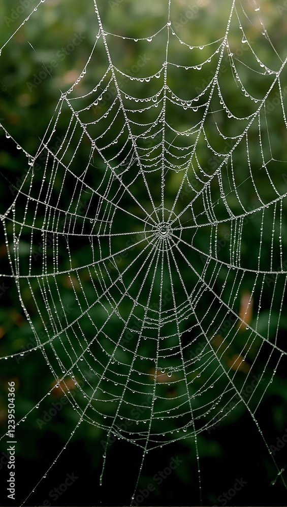 Fototapeta premium Detailed spider web with dew drops glistening in sunlight