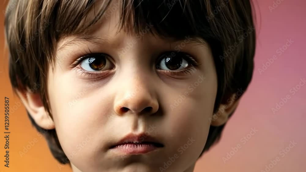 Curious child observing with intriguing expressions against a vibrant gradient background Curious child observing with intriguing expressions against a vibrant gradient background