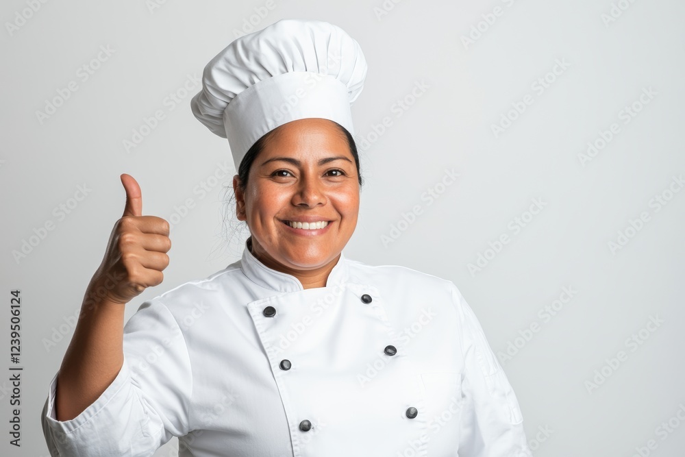 Woman chef is smiling and giving a thumbs up Woman chef is smiling and giving a thumbs up
