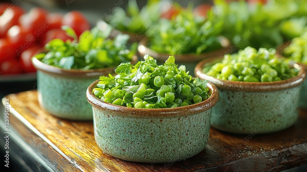 Fresh Green Peas and Parsley in Bowls Fresh Green Peas and Parsley in Bowls