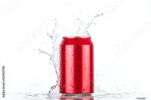 Can of soda is sitting in a splash of water