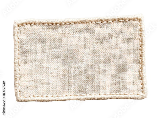 Rectangular fabric label featuring a stitched border, suitable for branding or garment labeling. It offers a minimalist, eco-friendly look. Isolated on transparent background, png. photo