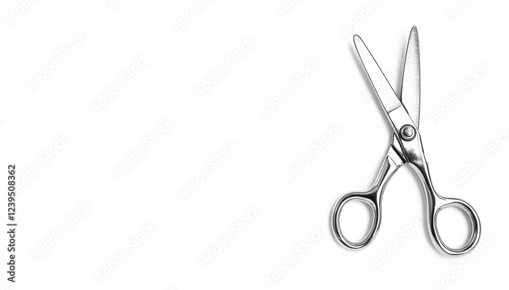 Crafting scissors with open blades against a white background, minimalist design concept. Crafting scissors with open blades against a white background, minimalist design concept.