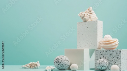 Elegant white cubes and spheres for luxury decor photo