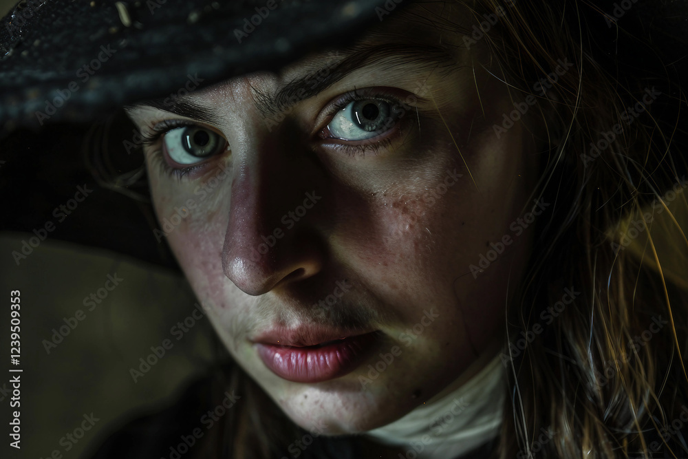 Fototapeta premium Medieval Salem Witch Spooky Portrait in Atmospheric Mist, Generative AI