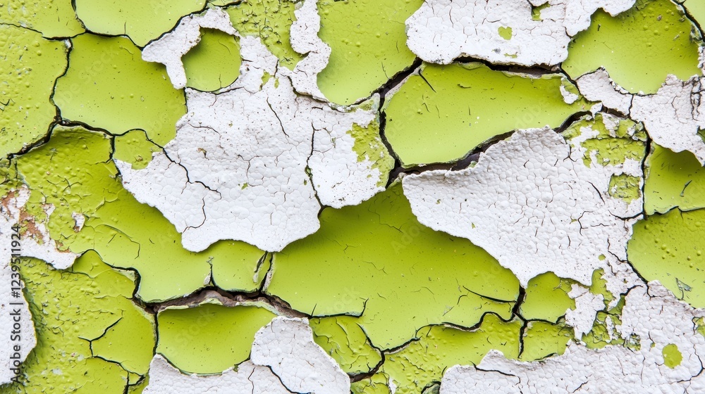 Obraz premium Cracked green paint peeling from white surface creating abstract pattern