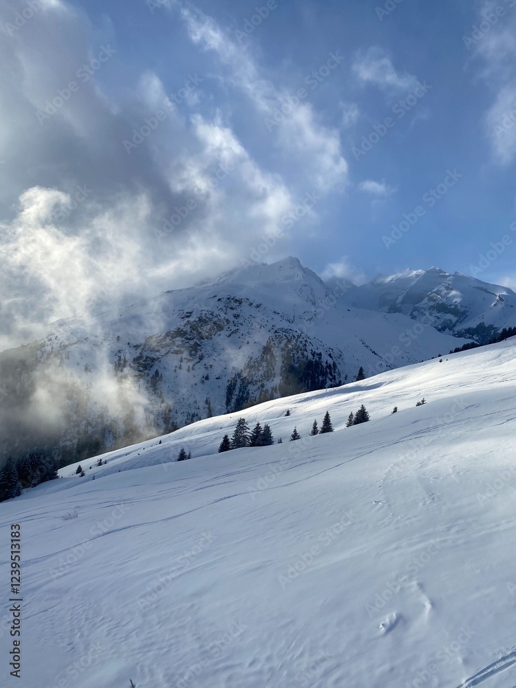Obraz premium Snowy Mountains in Switzerland - Alps, nature, travel, skiing