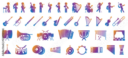Orchestra and musical instrument icon collection