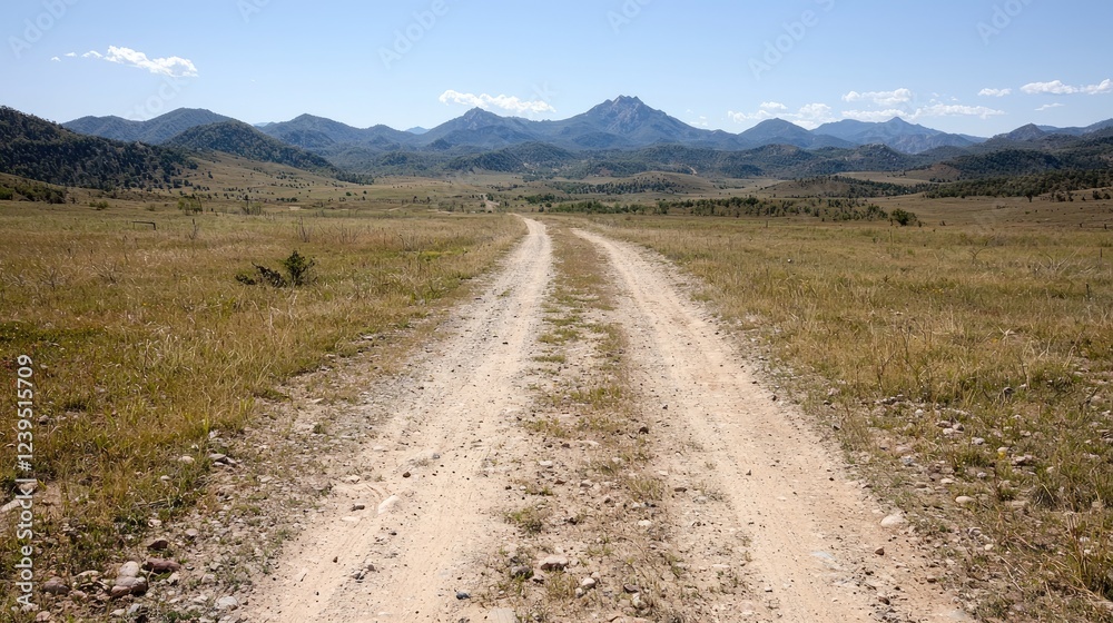 Dirt road through mountain valley landscape
