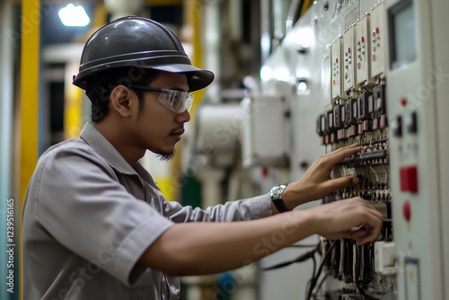 Ai generated photo of an electrician repairing electricity photo
