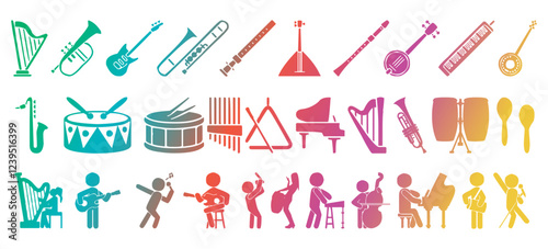 Orchestra and musical instrument icon collection