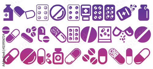Pills and prescription icon collection