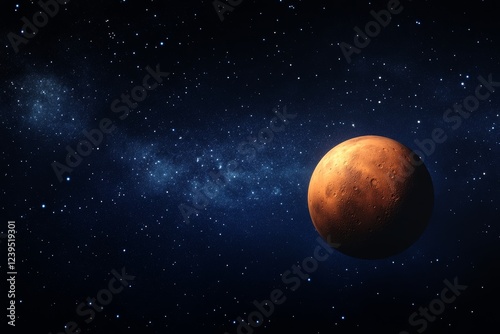 Mars in deep space with stars and galaxy in the background photo