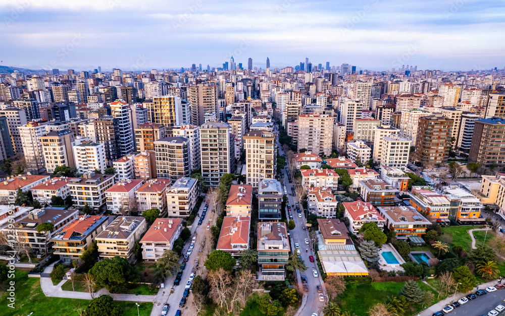 Naklejka premium Suadiye District in Kadikoy. Istanbul, Turkey. Beautiful aerial view with drone shot.