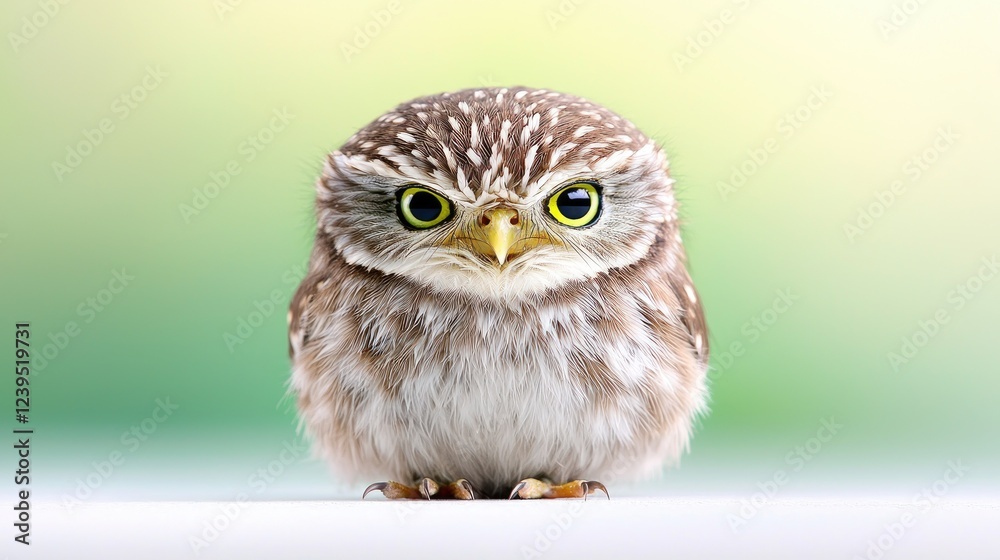 Fototapeta premium Little owl portrait, green background, wildlife