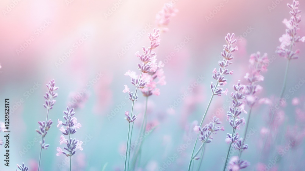 Naklejka premium Delicate Lavender Blooms in a Pastel Field