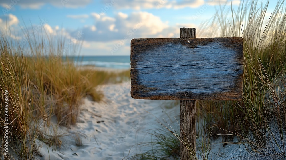 Naklejka premium blank sign, beach blurred backgournd