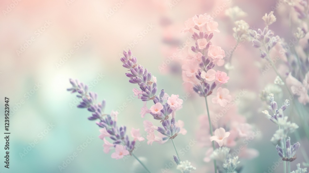 Naklejka premium Delicate Lavender Blooms in a Pastel Garden