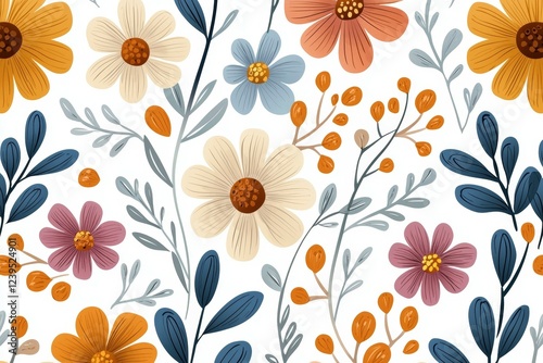 Wallpaper Mural Colorful flower pattern with blue, pink, and yellow flowers Torontodigital.ca