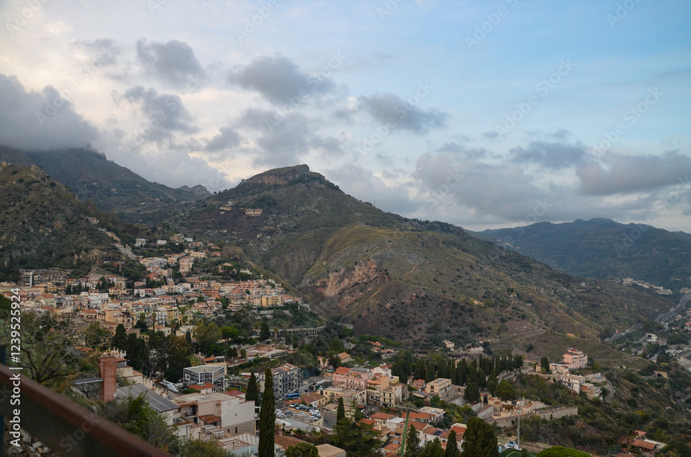 Fototapeta premium view of Taormina from the viewpoint Ancient Theatre 